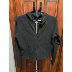 EUC COLUMBIA Core WOMENS Medium hooded Full Zip Black Fleece Jacket Pockets